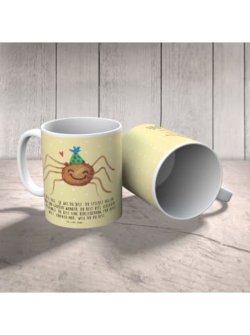Mr. & Mrs. Panda Kaffeetasse Spinne Agathe Party mit Spruch in Gelb Pastell
