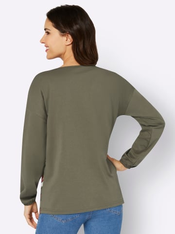 Sieh an! Langarmshirt in khaki-rostrot-bedruckt