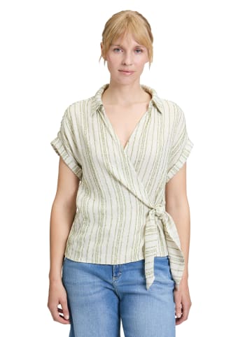 CARTOON Streifenbluse mit Bindegürtel in Nature/Green
