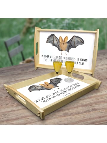 Mr. & Mrs. Panda Holztablett Fledermaus Flügel mit Spruch in Weiß