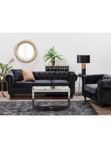 Beliani 2-tlg Sitzgruppe CHESTERFIELD in Schwarz/Dunkler Holzfarbton