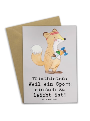 Mr. & Mrs. Panda Beileidskarte Triathlon Helden mit Spruch in Grau Pastell