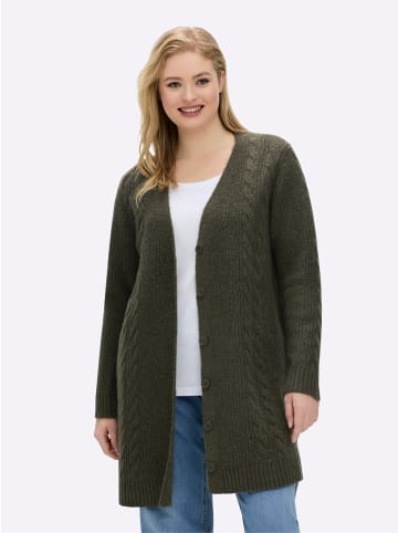 sheego Cardigan in khaki-ecru-meliert