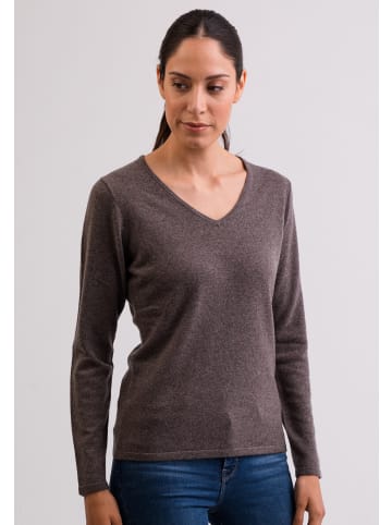 CASH-MERE.CH V-Ausschnitt Pullover in Taupe Melange
