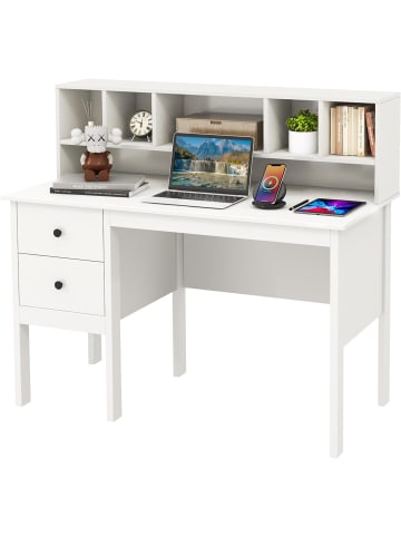 COSTWAY Schreibtisch mit 2 Schubladen 120cm in Weiß