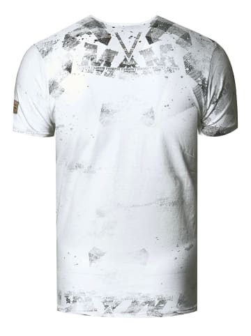 Rusty Neal V-Neck T-Shirt Verwaschen mit Seitlichem Logo Print in Weiß