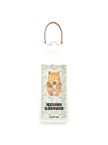 Mr. & Mrs. Panda Laterne Vintage Bär Baby mit Spruch in Transparent