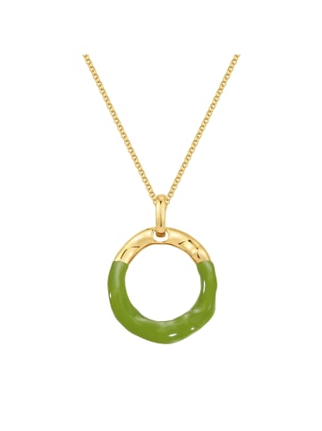 Yokoamii Kette mit Anhänger gelbgold Emaille oliv in gelbgold