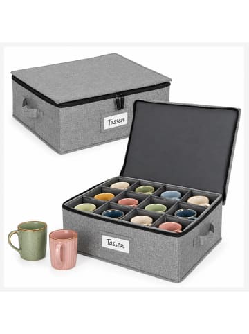 relaxdays 2 x Aufbewahrungsbox für Geschirr "Tassen" in Grau - (B)41,5 x (H)17 x (T)34 cm