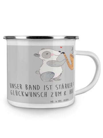Mr. & Mrs. Panda Camping Emaille Tasse 8. Hochzeitstag Blechhoch... in Heather Grey