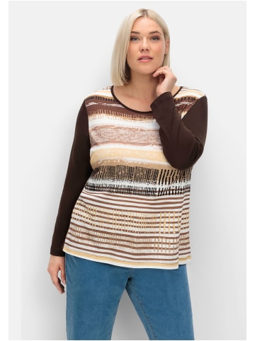 sheego Langarmshirt in hellbraun gestreift