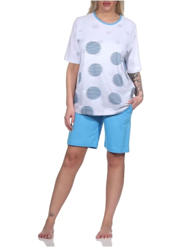 NORMANN kurzarm Schlafanzug Shorty TupfenPunkte - 79001 in blau