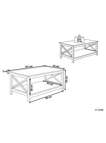 Beliani Couchtisch FOSTER in Weiß - (W) 55 x (H) 45 x (L) 100 cm