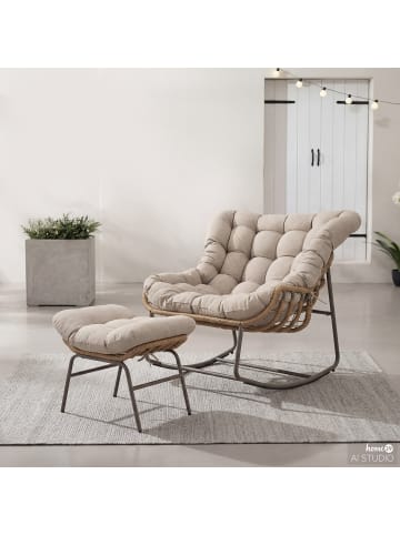 home24 Gartensessel Kiri mit Fußhocker in Beige