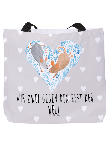 Mr. & Mrs. Panda Strandtasche Mäuse Herz mit Spruch in Grau Pastell