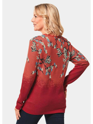 GOLDNER Kurzgröße:  Baumwollpullover mit floralem Design in rot / gemustert