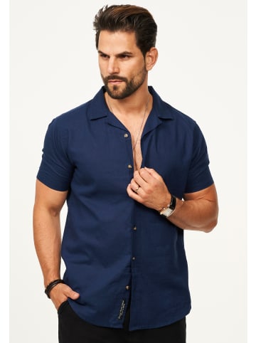 behype Kurzarmhemd - aus Leinen Sommerhemd im Regular-Fit in Navy