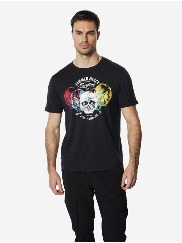 KOROSHI Crew cotton print-emb washed t-shirt in blau