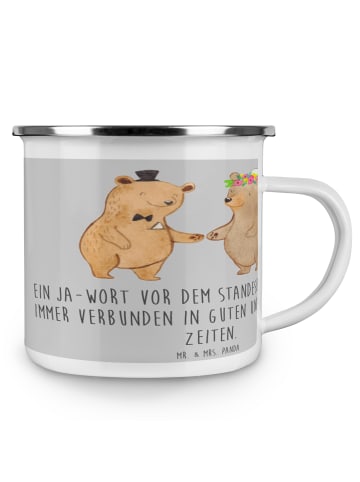 Mr. & Mrs. Panda Camping Emaille Tasse StandeMenschtliche Trauung V... in Heather Grey