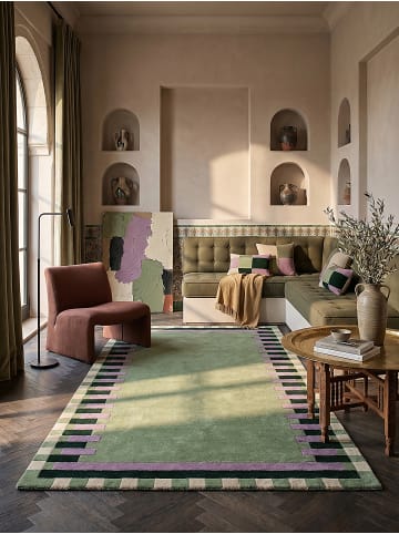 KADIMA DESIGN Teppich Wolle Handgetuftet WENSUM Geometrisches Muster Wohnzimmer in Grün-Lila