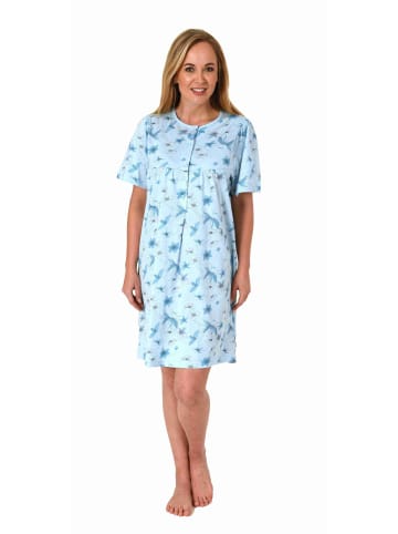 NORMANN Pflegenachthemd kurzarm Rückenteil offen - 73969 in hellblau