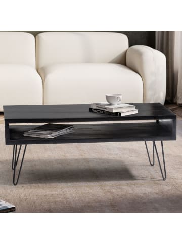 KADIMA DESIGN Couchtisch 100x50x40 cm Mango Massivholz Metall Sofatisch, Design