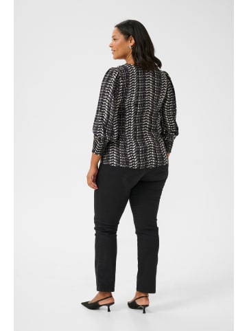 KAFFE curve Bluse langarm KCalicia Regular fit in Black/White/Elephant Graphic