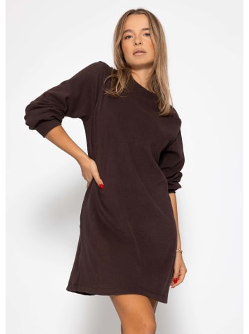 SASSYCLASSY Sweatkleid mit Stehkragen in Braun