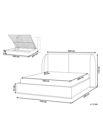 Beliani 3-tlg Doppelbett MONESTIER in Beige