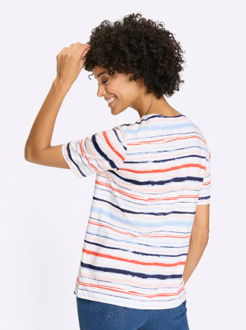 Sieh an! Rundhals-Shirt in ecru-koralle-geringelt