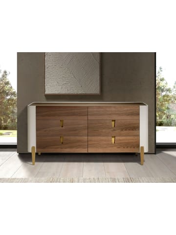 Angel Cerdá Kommode 7185 in Beige / Gold / Walnuss – (B)160 x (H)76 x (T)47 cm