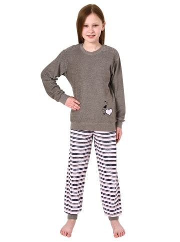 NORMANN Frottee Pyjama langarm Bündchen Schlafanzug Herz - 50638 in grau