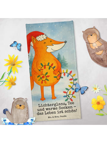 Mr. & Mrs. Panda Strandtuch Fuchs Weihnachten Design mit Spruch in Eisblau