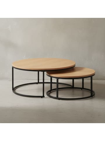 KADIMA DESIGN Wohnzimmertisch Set | Holz-Metall, Eiche Rund, 2-teilig in Beige