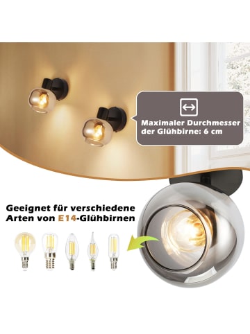 ZMH Deckenleuchte in Rauchgrau 1-flammige E14 Vintage Glas Deckenspot