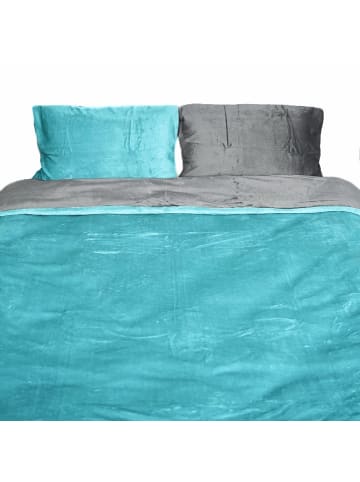 COFI 1453 Moderne Plüschbettwäsche mit Reißverschluss - einfarbig & wendbar in Blau