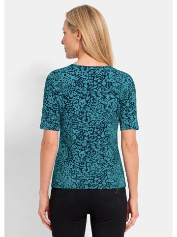 GOLDNER Viskoseshirt mit Leo Print in türkis / marine / gemustert