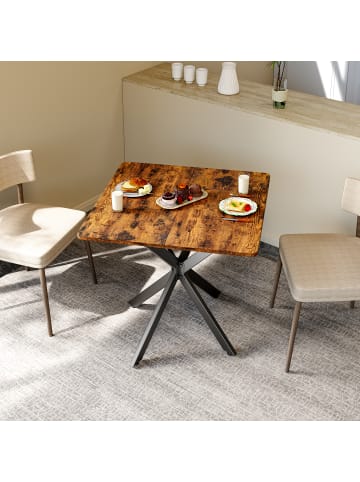 ABRIHOME Beistelltisch in Braun mit X Gestell Holzoptik Metallbeinen 80x80x75 cm