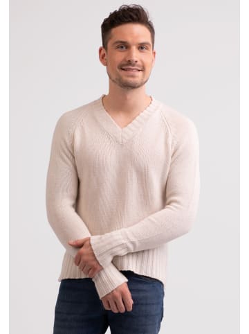 CASH-MERE.CH Recycelter V-Ausschnitt Pullover in Ecru