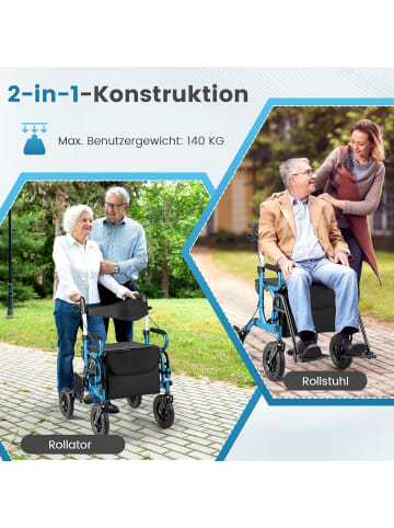 COSTWAY Rollator mit Luftbereifung faltbar bis 140 kg in Blau