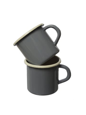MARELIDA 2er Set Krüger Becher Blechbecher 0,35L emailliert D: 8cm grau creme