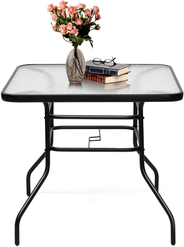 COSTWAY Balkontisch mit Schirmhoch 80x80x71cm in Schwarz