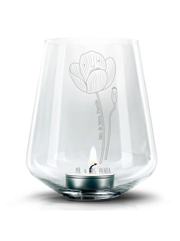 Mr. & Mrs. Panda Graviertes Windlicht Blume Mohnblume ohne Spruch in Transparent