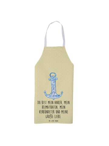 Mr. & Mrs. Panda Schürze Anker Blau mit Spruch in Gelb Pastell
