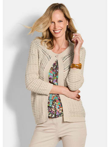 GOLDNER Kurzgröße: Cardigan Elegante Strickjacke mit Rippenblende in beige