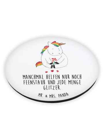 Mr. & Mrs. Panda Rund Magnet Einhorn Traurig mit Spruch in Weiß