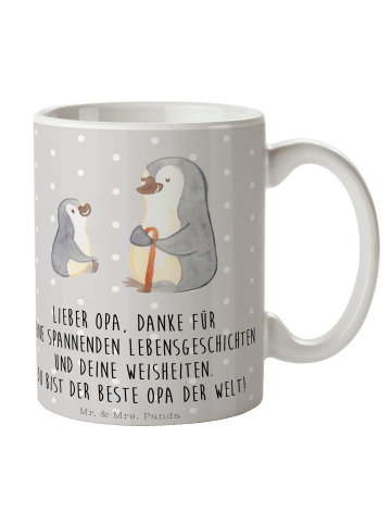 Mr. & Mrs. Panda Kaffeebecher Pinguin Opa Enkel mit Spruch in Grau Pastell