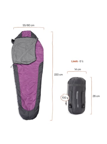 Where Tomorrow Camping Schlafsack Mumienschlafsack 220x80x50 Grau-Lila