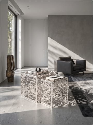 KADIMA DESIGN Tisch 2er Set rechteckig, Aluminium, handgefertigt, fertig montiert in Silber