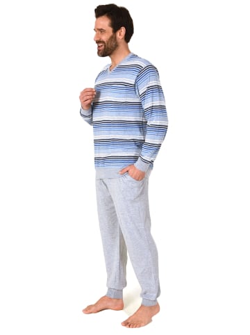 NORMANN Schlafanzug langarm Bündchen Pyjama Streifen - 61239 in marine